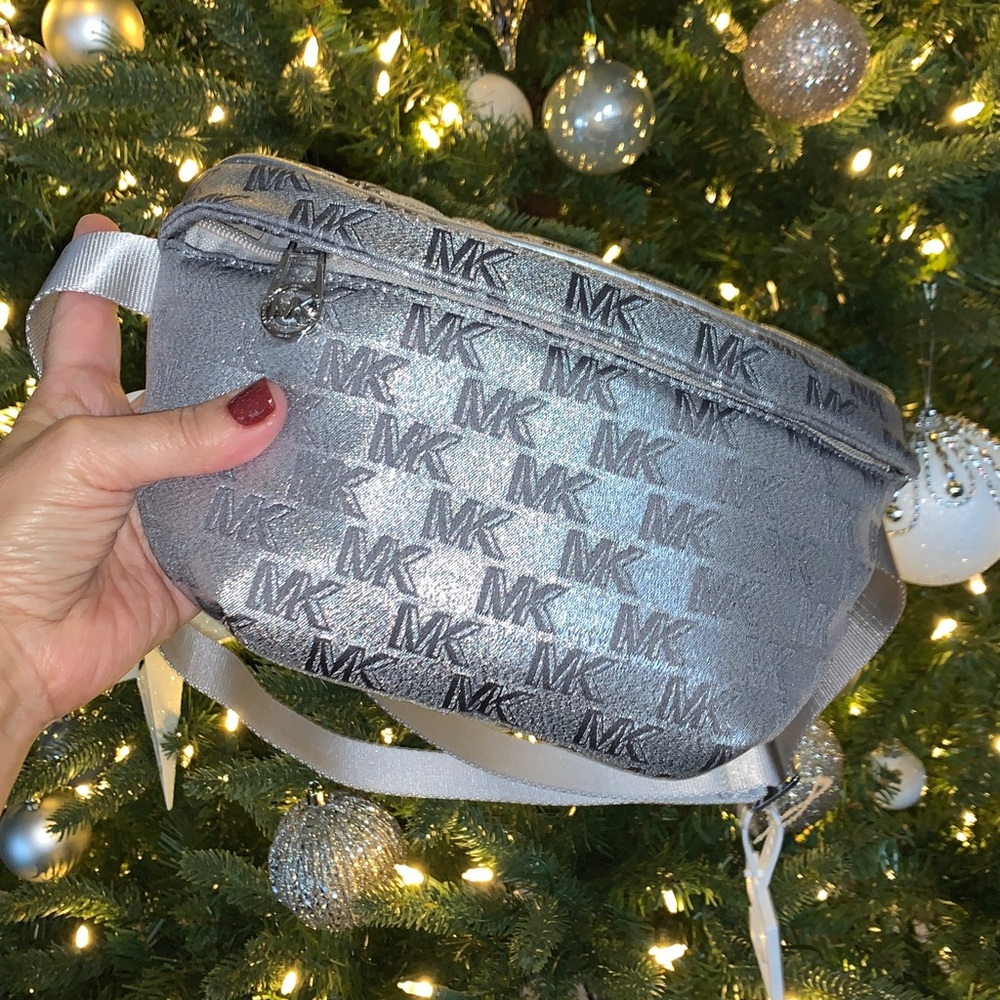 Michael Kors Silver Logo Belt Bag O/S Strap is Adjustable